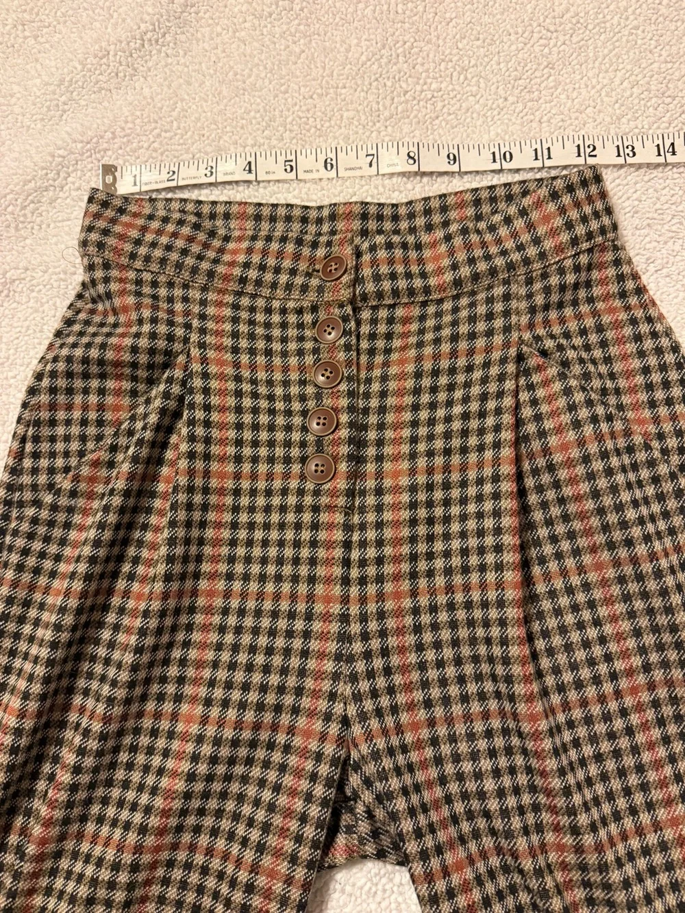 Free People Brown Posey Plaid Pants High Rise Pleated Tapered Leg Trousers Boho